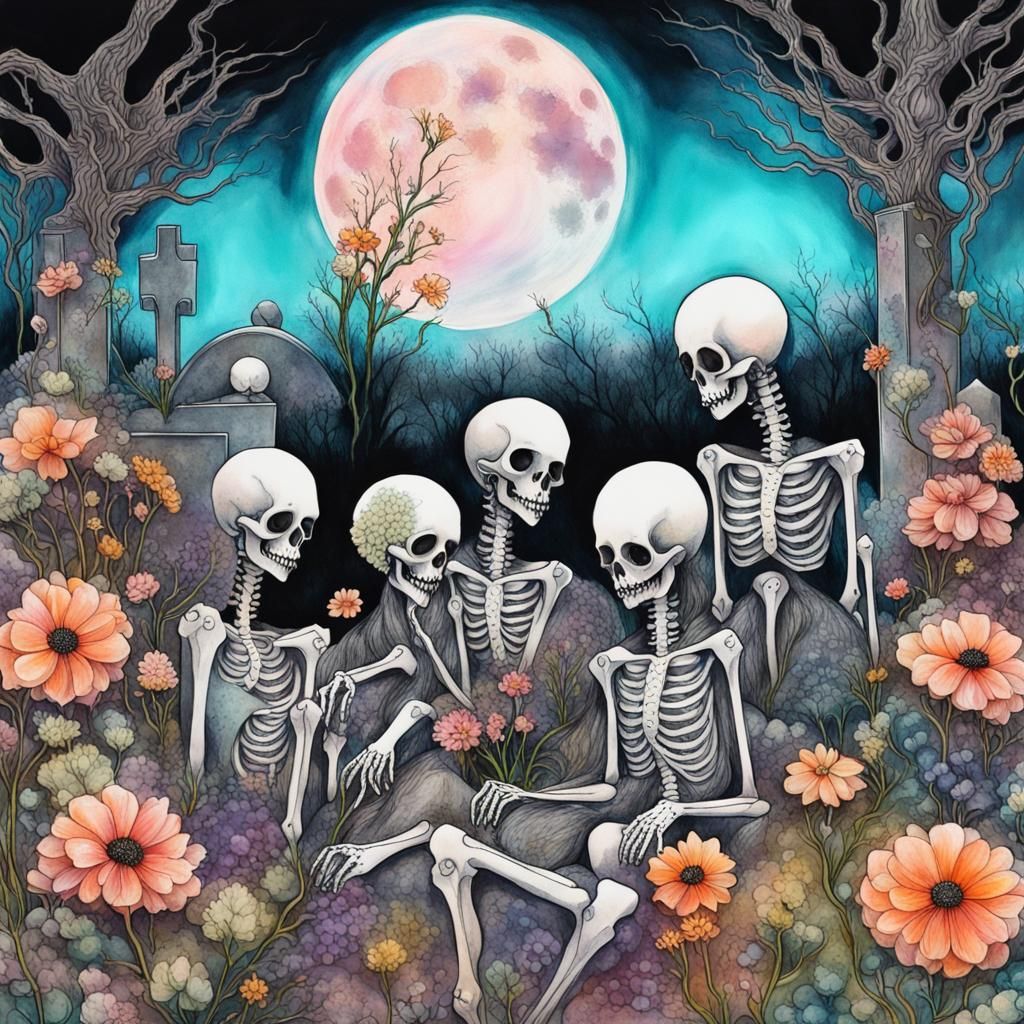 Skeletal Fairies in Graveyard, Fairycore Collage