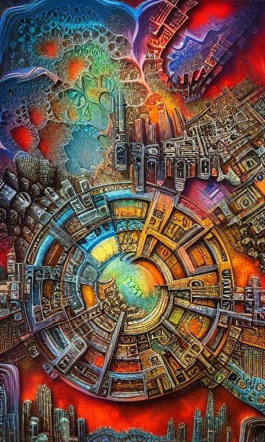Fractal City of Earthly Delight: Mixed Media Art