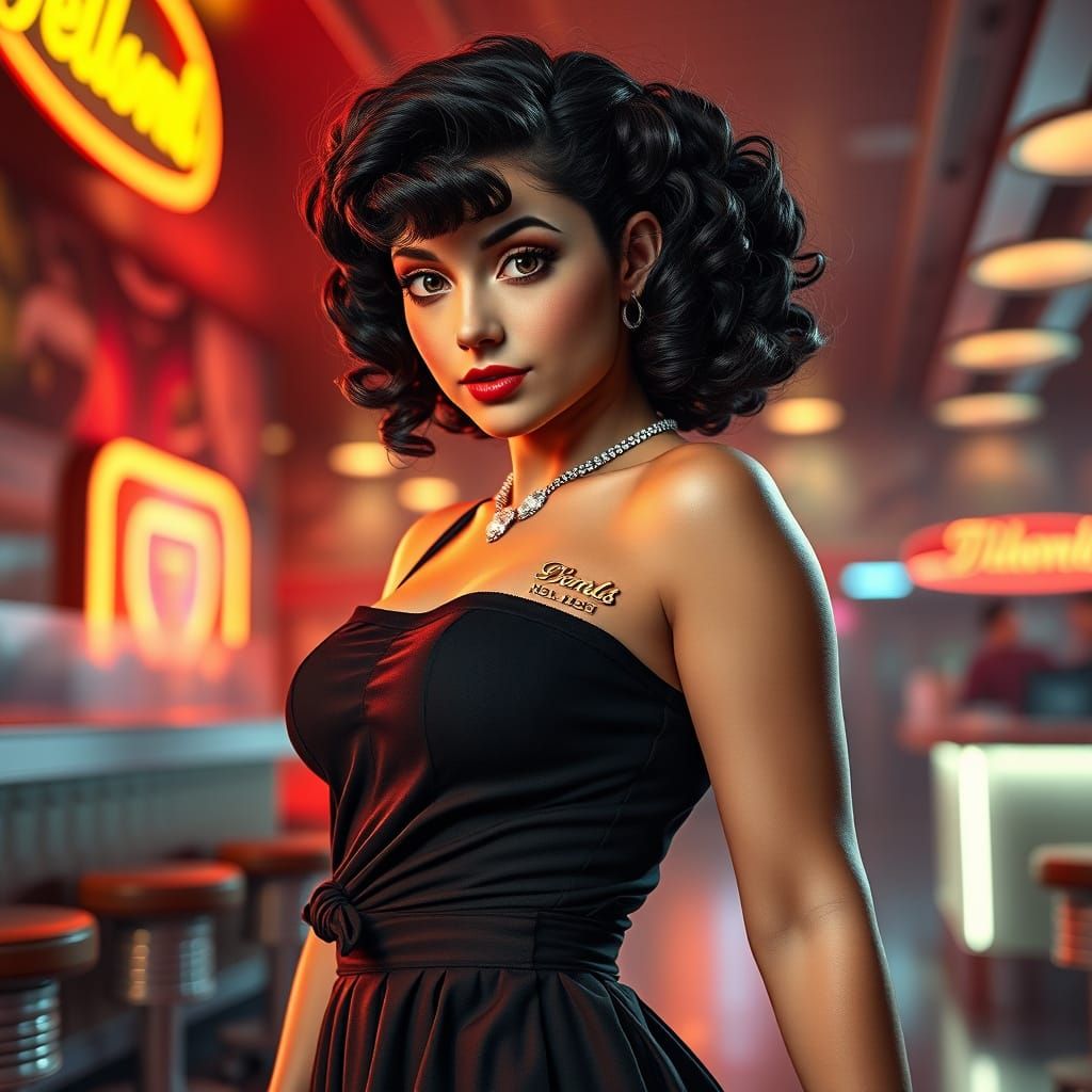 Retro Diner Waitress in Art Nouveau Style