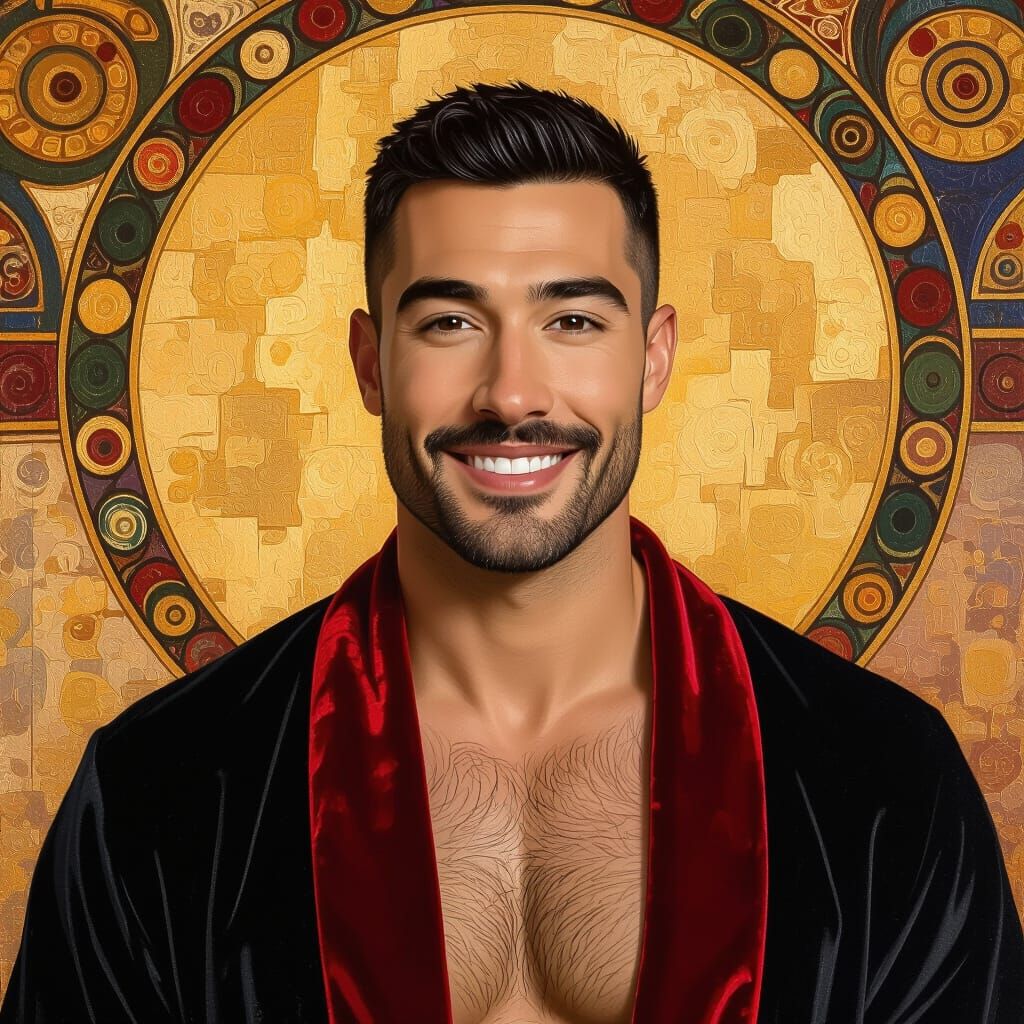 Portrait of a Man in Velvet Robe, Klimt-Inspired