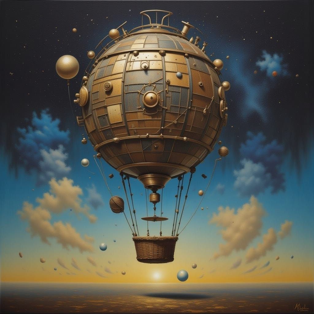 Steampunk Hot Air Balloon in Cosmic Sky