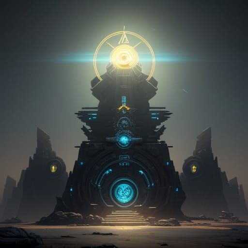 Glowing Stargate Amidst Ancient Inscriptions