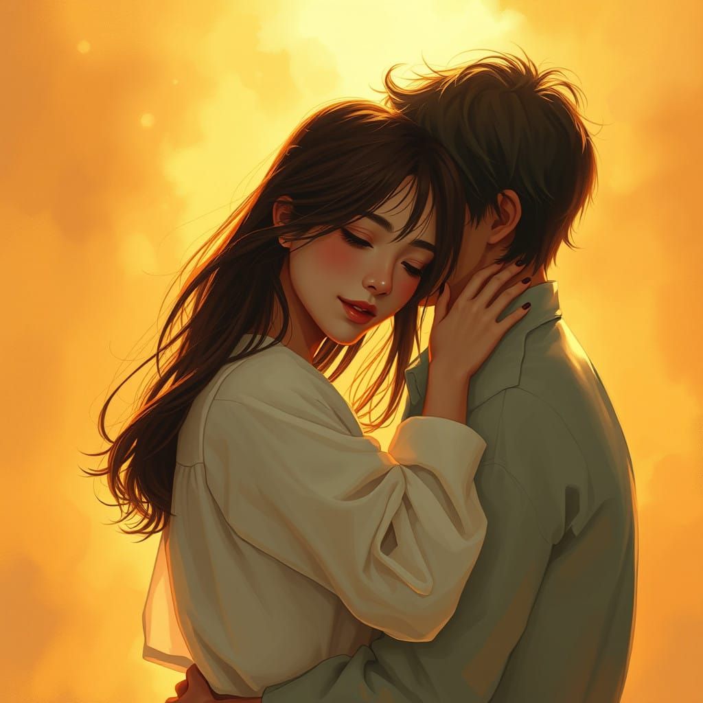 Loving Couple Embracing in Warm Golden Light
