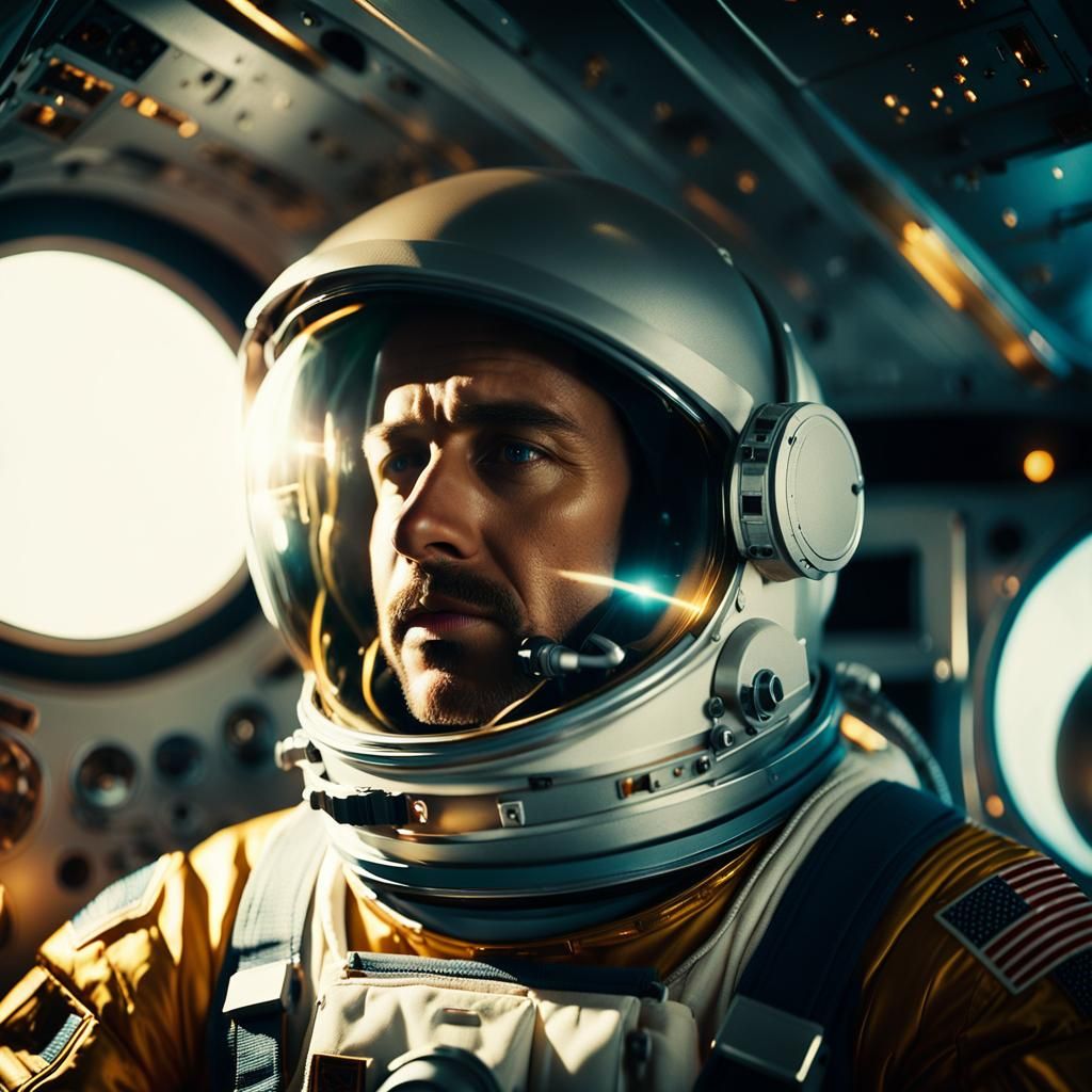 Astronaut Waking Up in Spaceship: Cinematic Film Still