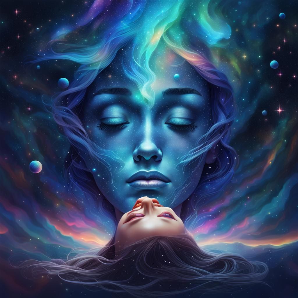 Cosmic Girl Crying in Space: Digital Art Portrait
