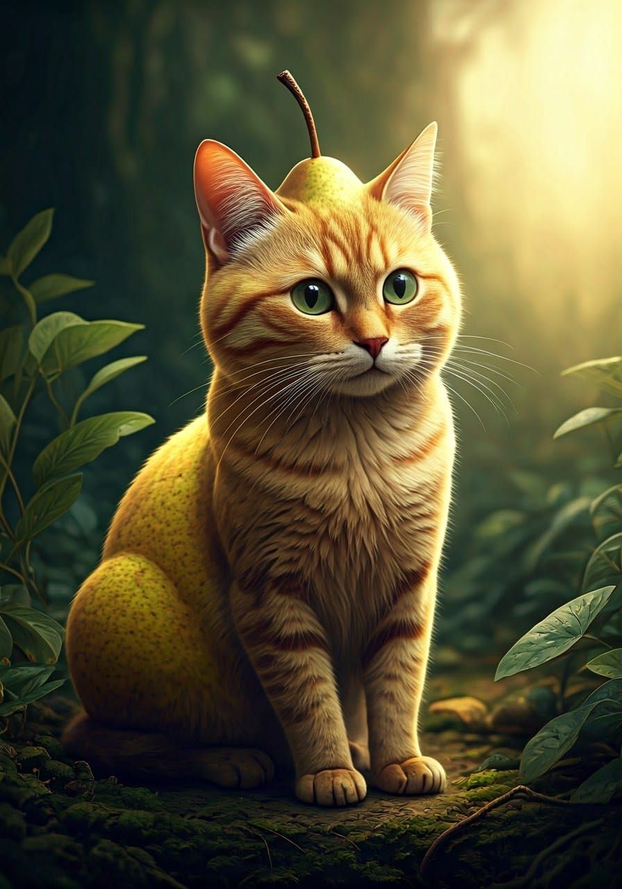 Feline Pear Masterpiece in Vibrant, Golden Light