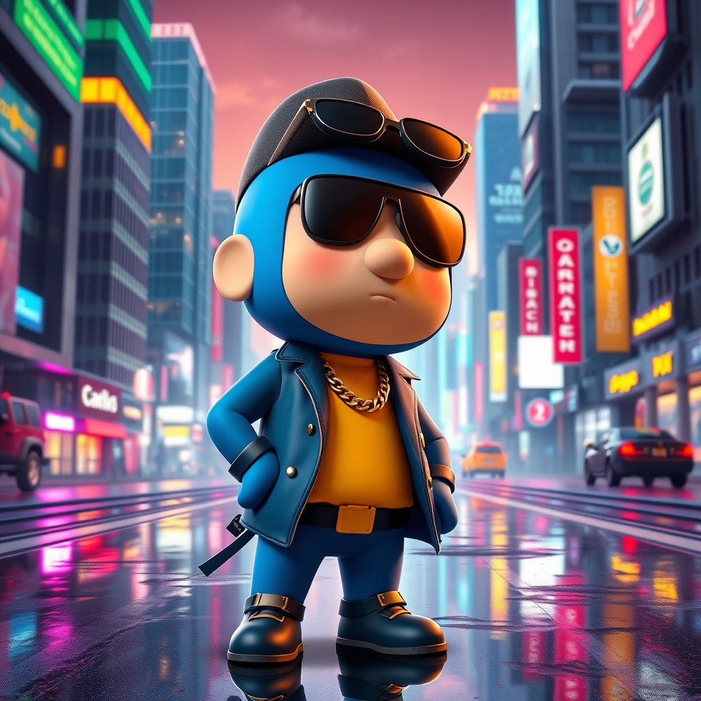 Pocoyo as Gangster in Futuristic Cityscape