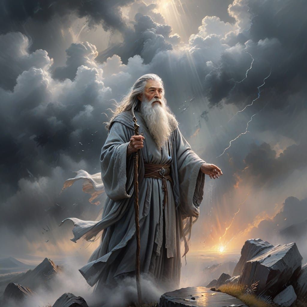 Gandalf the Grey in Majestic Oil Painting