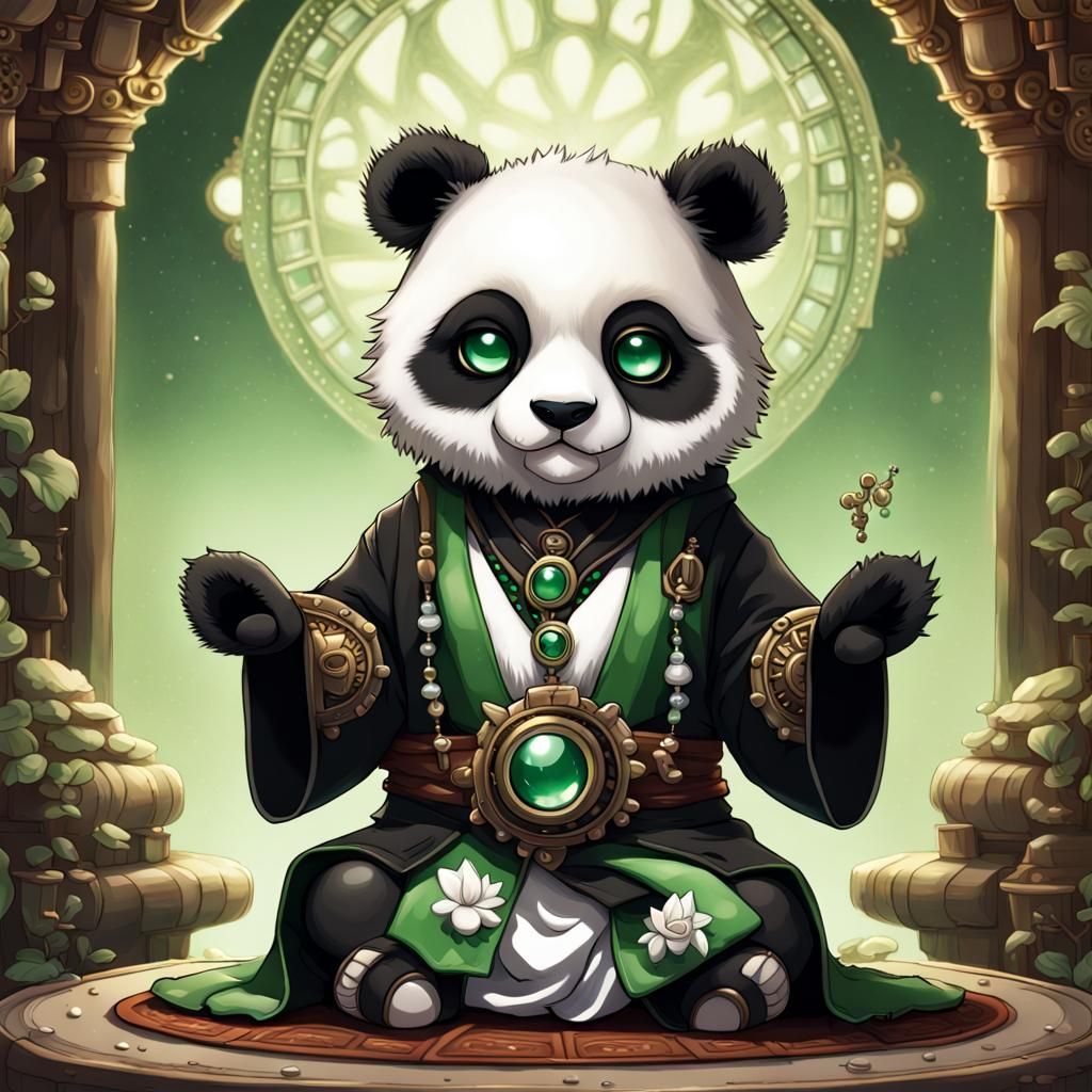 Steampunk Panda Zen Master in Chibi Style