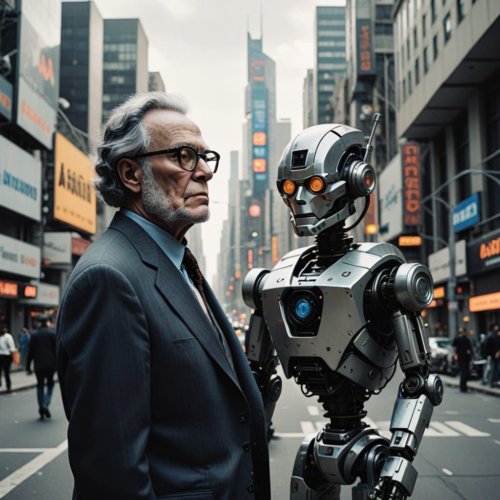 Isaac Asimov Contemplates the Future in a Futuristic City