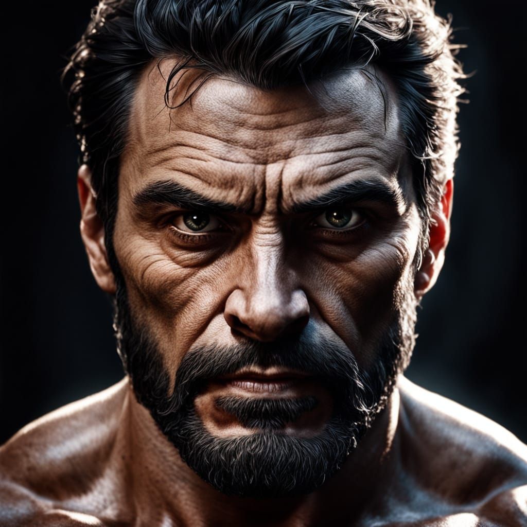 Menacing Man with Scars and Intense Gaze