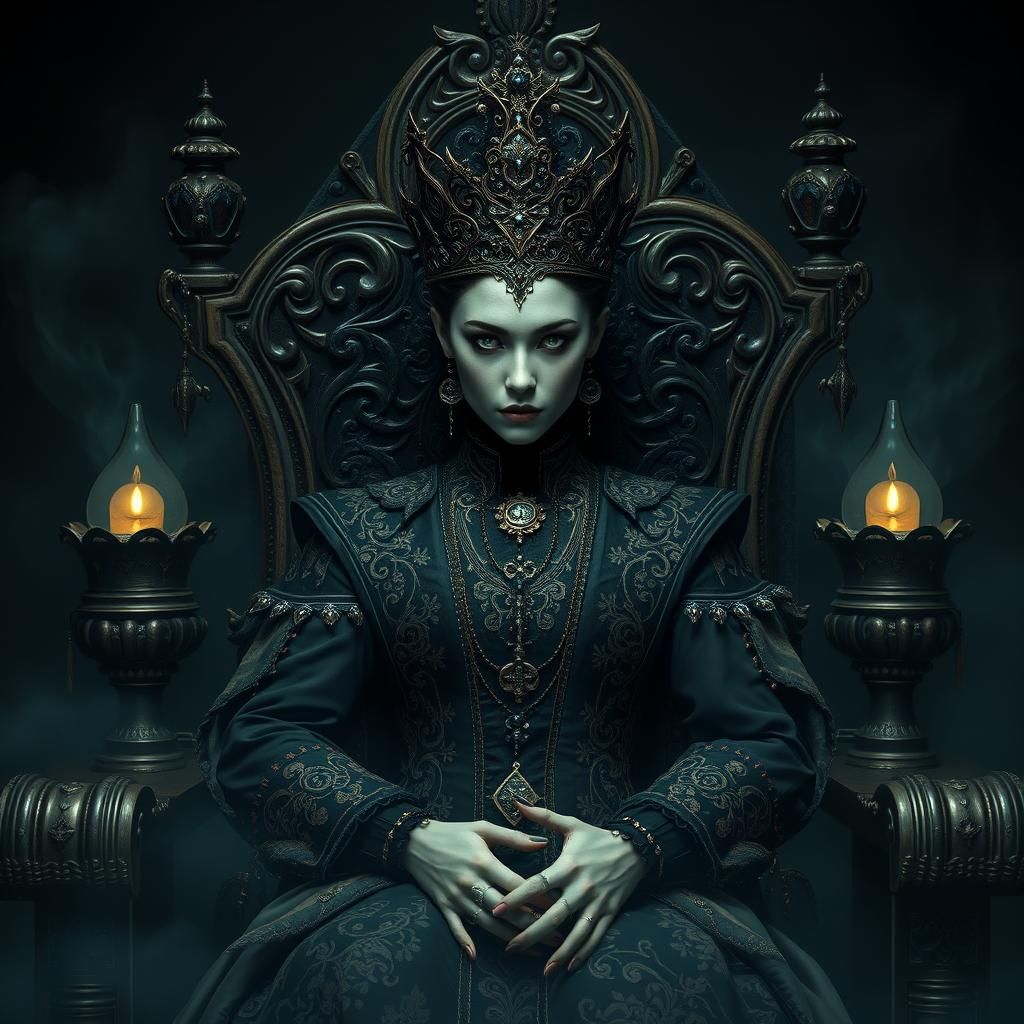 Mystical Queen of Clubs in Gothic Fantasy Art