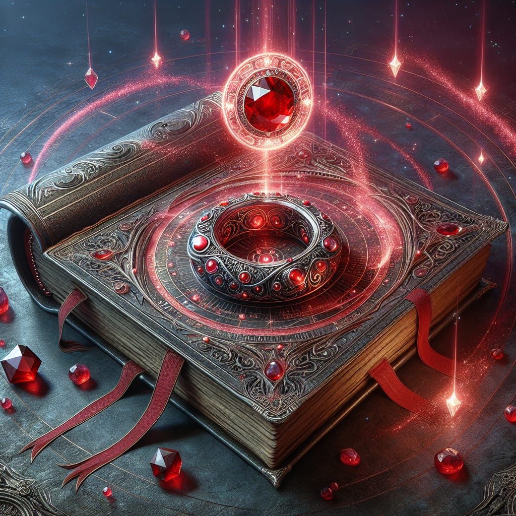 Magical Gemstone Ring on Open Book in Fantasy Style