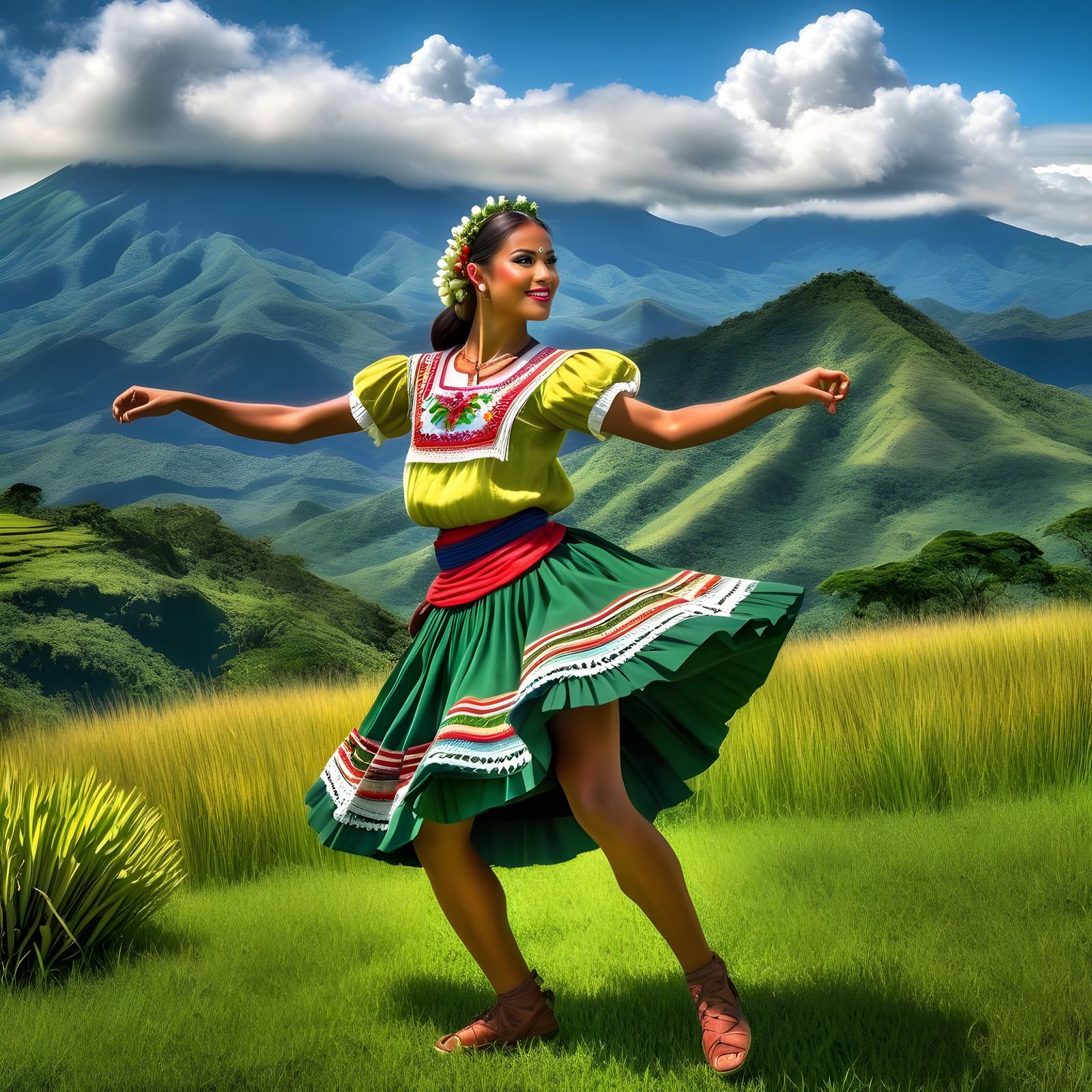 Costa Rican Girl Dancing Tambito in Mountains
