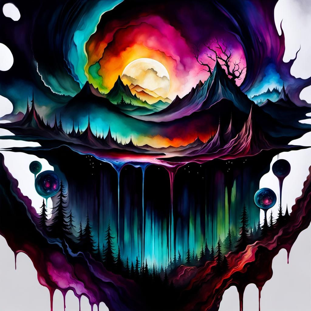 Surreal Alcohol Ink Hellscape of Torment