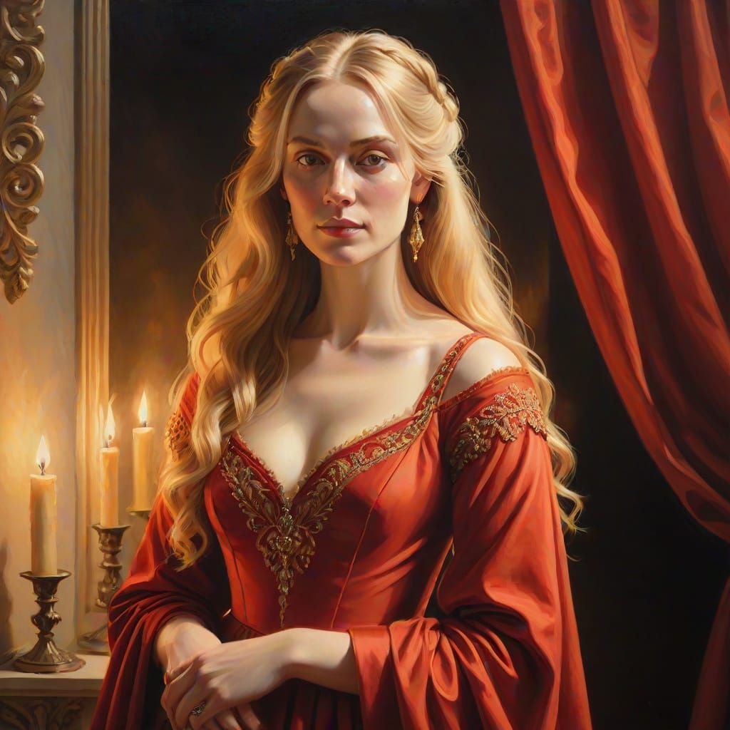 Elegant Renaissance Lady in Red