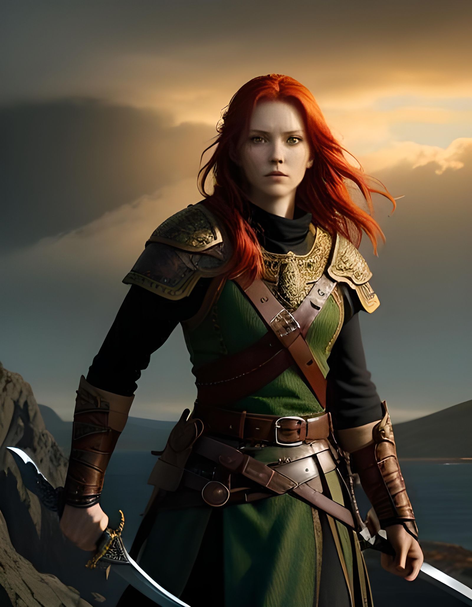 Proud Female Viking Warrior on Cliffside