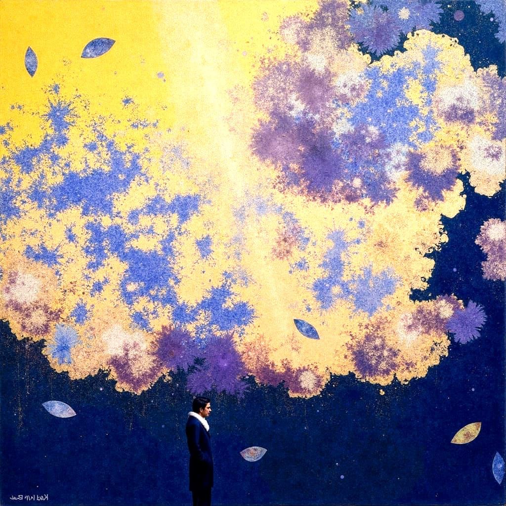 Man in Bathrobe at Train Station in Hopper Style