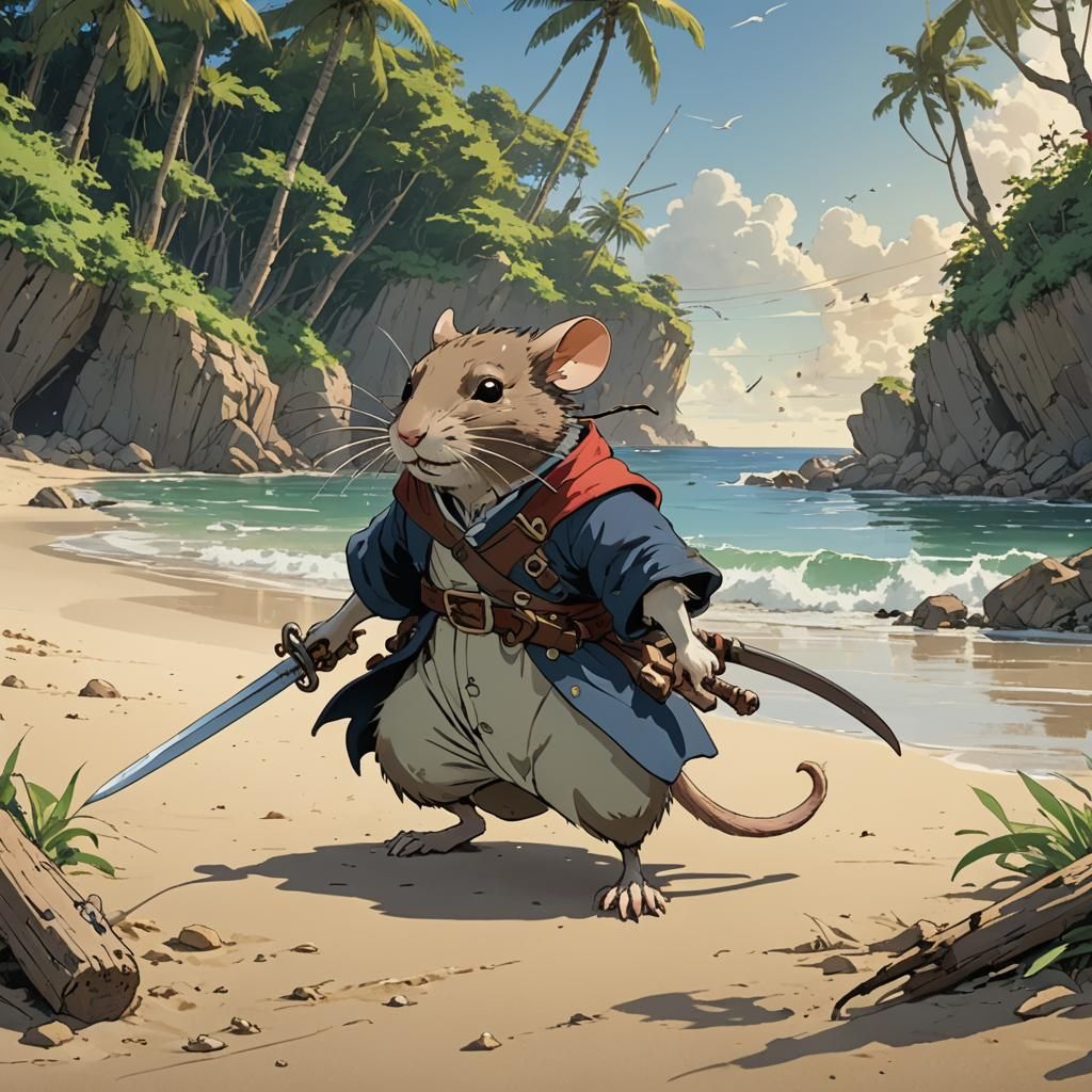 Rat Pirate Swordsman on the Beach: Ghibli-esque Anime