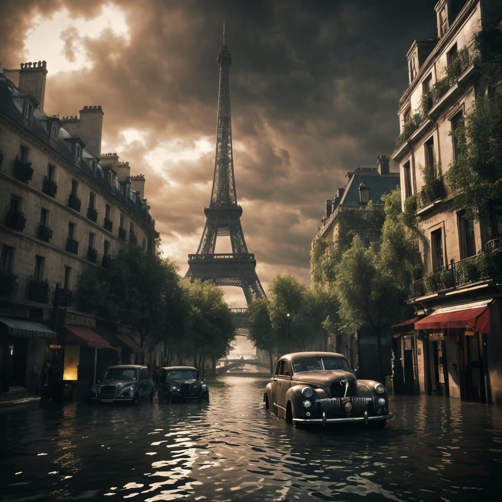 Floodlit Paris in Film Noir Style
