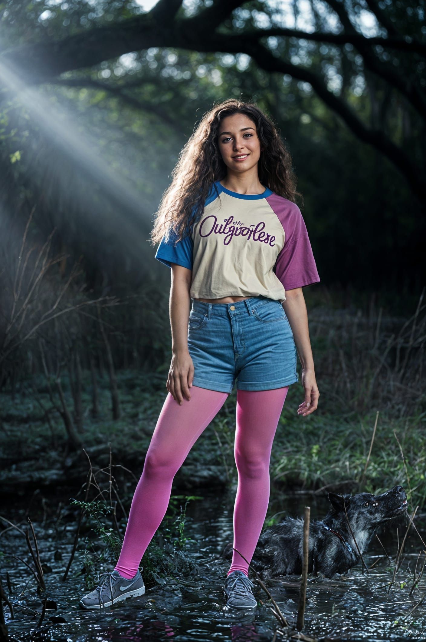 Confident Young Woman in Swampy Forest Portrait