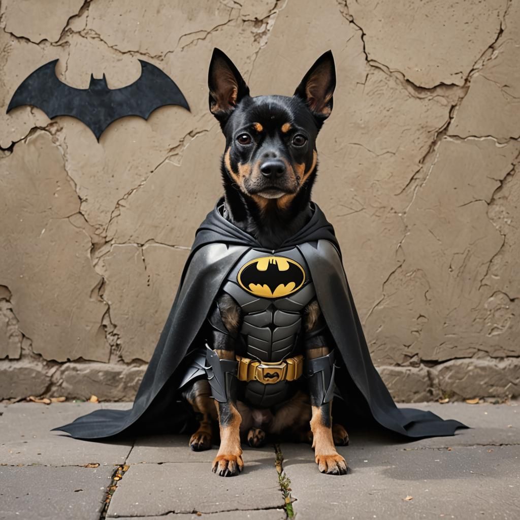 Dog as Batman in Gritty Urban Setting