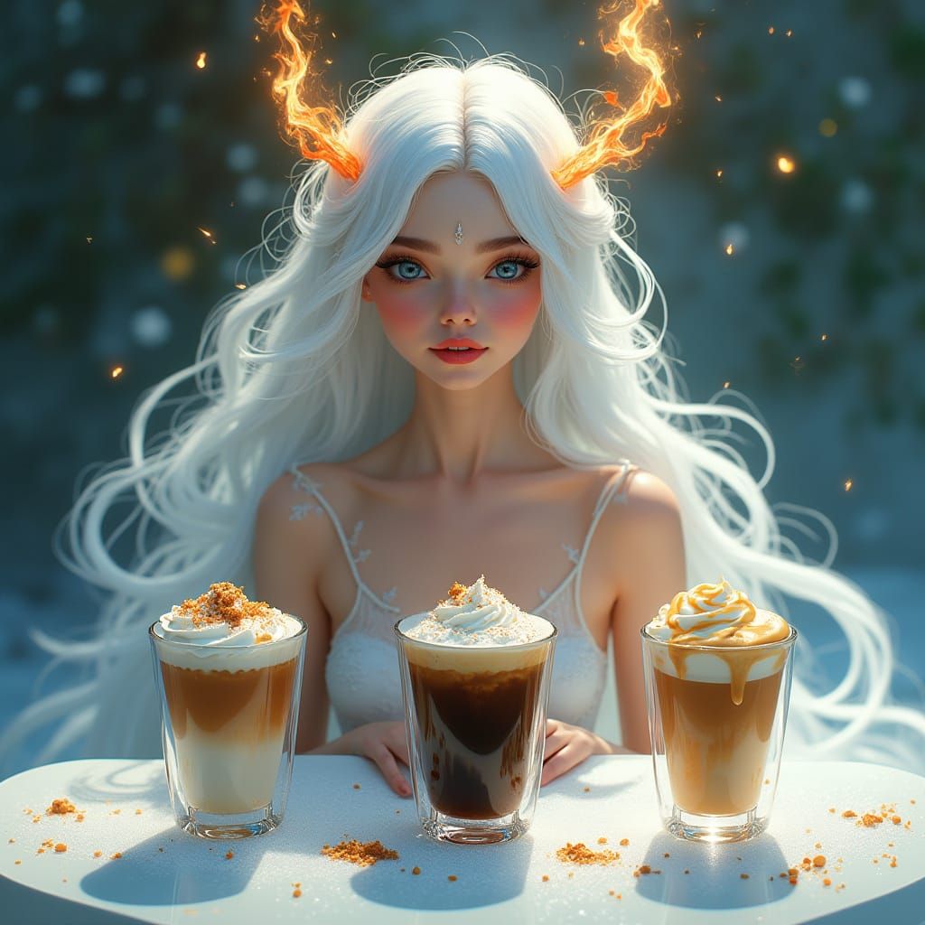 Goddess of Ice Amidst a Futuristic Coffee Tasting Setup