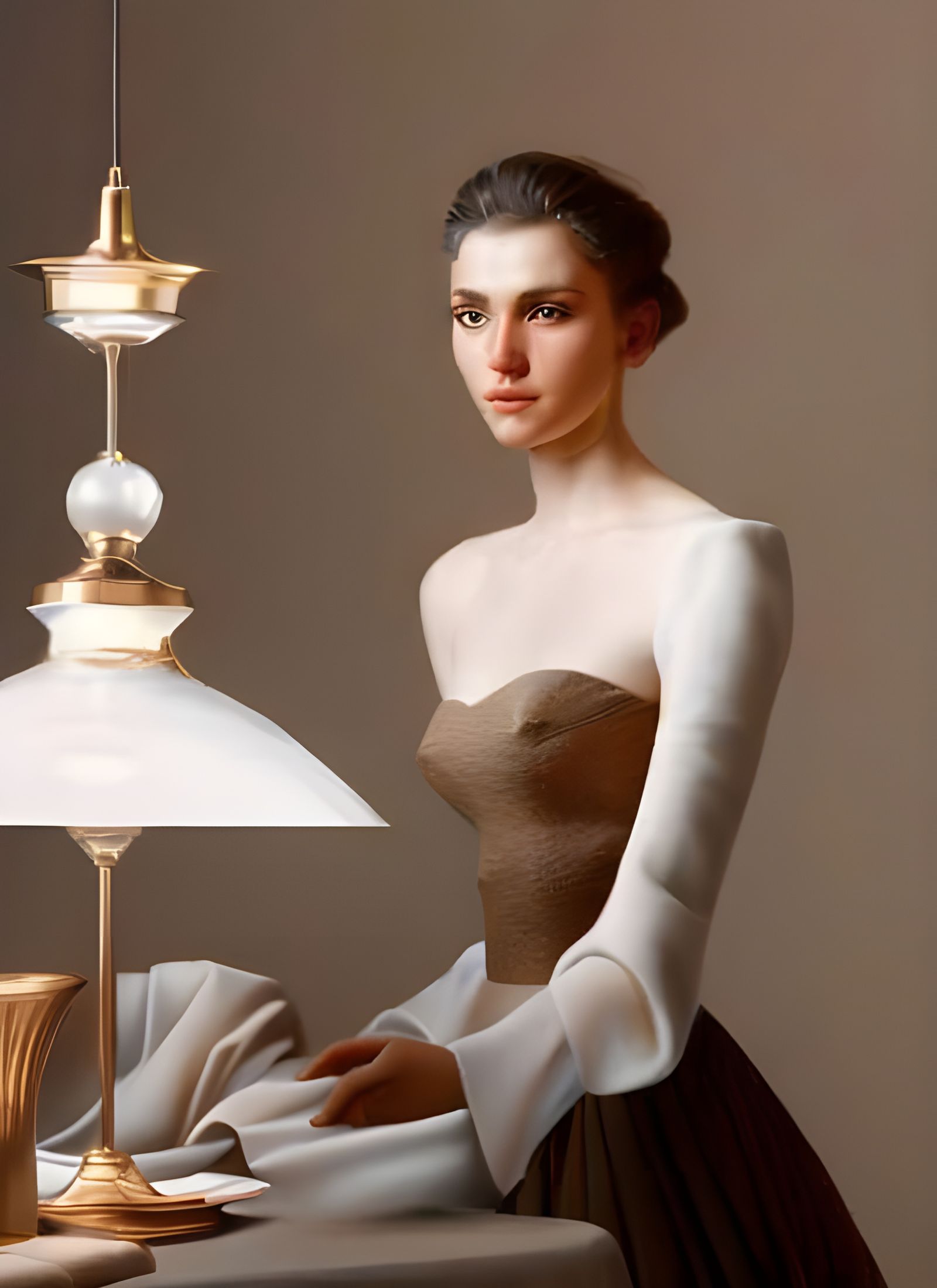 Beautiful Woman in Cafe: Photorealistic Portrait