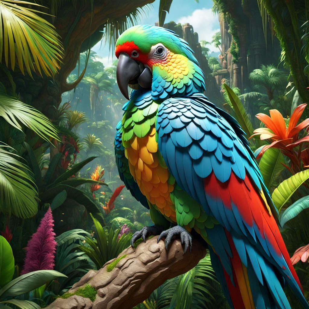Crystal Parrot in Magical Junglescape