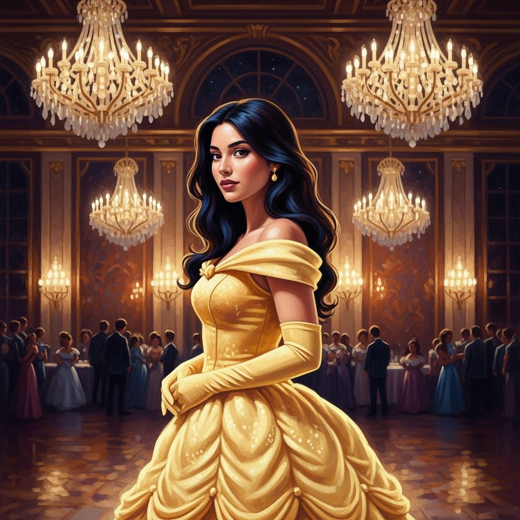Hispanic Woman in Belle's Gown as Romantic Oil Painting