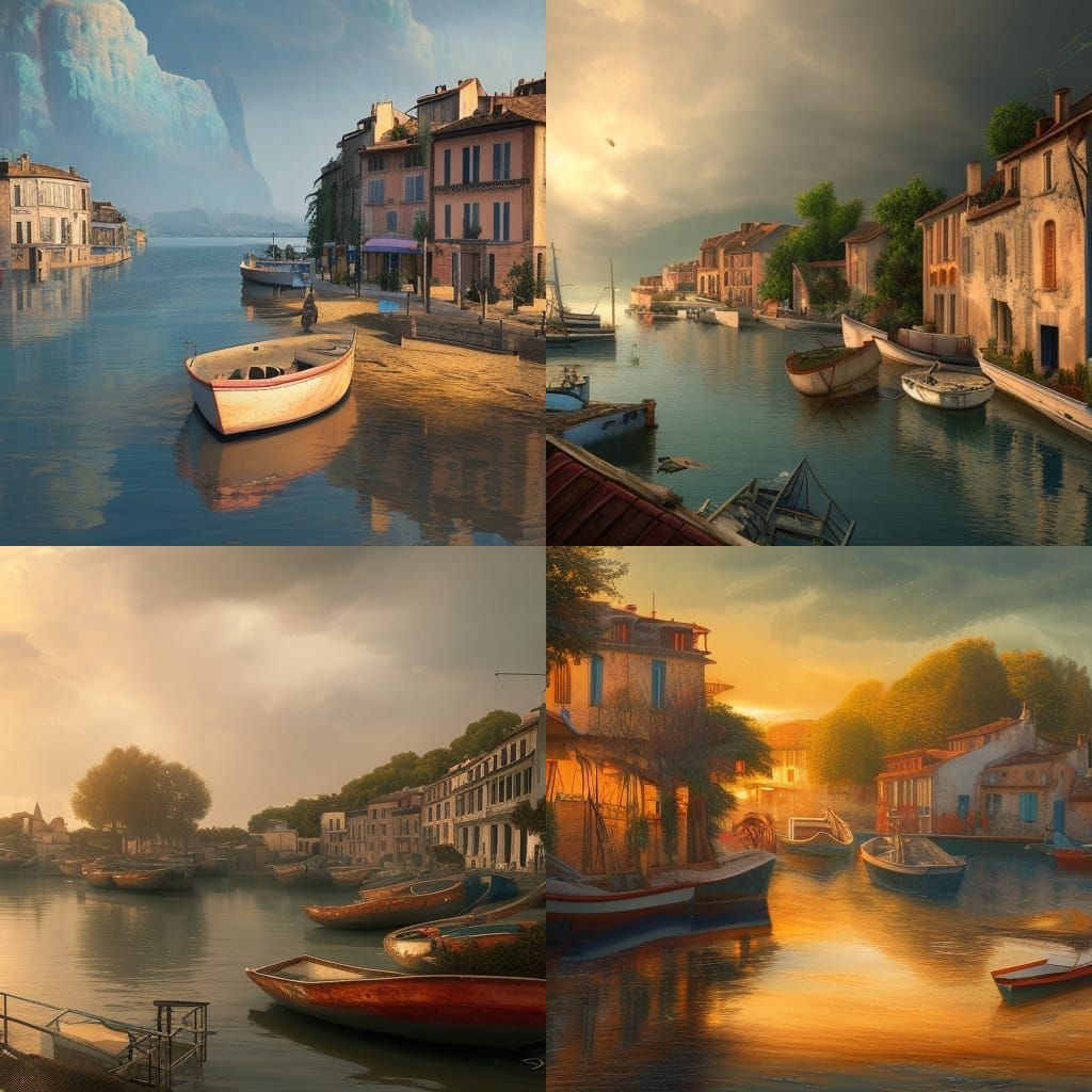 Montpelier Houses and Boats After Storm, Detailed Painting