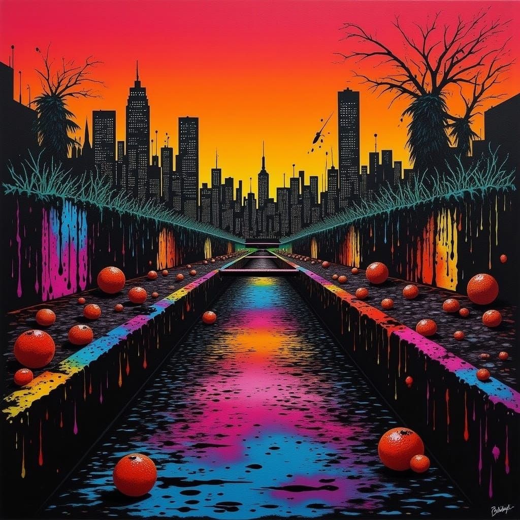 Graffiti Art Cityscape at Dusk