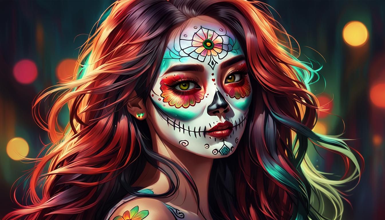 Korean Girl with Día de los Muertos Face Paint