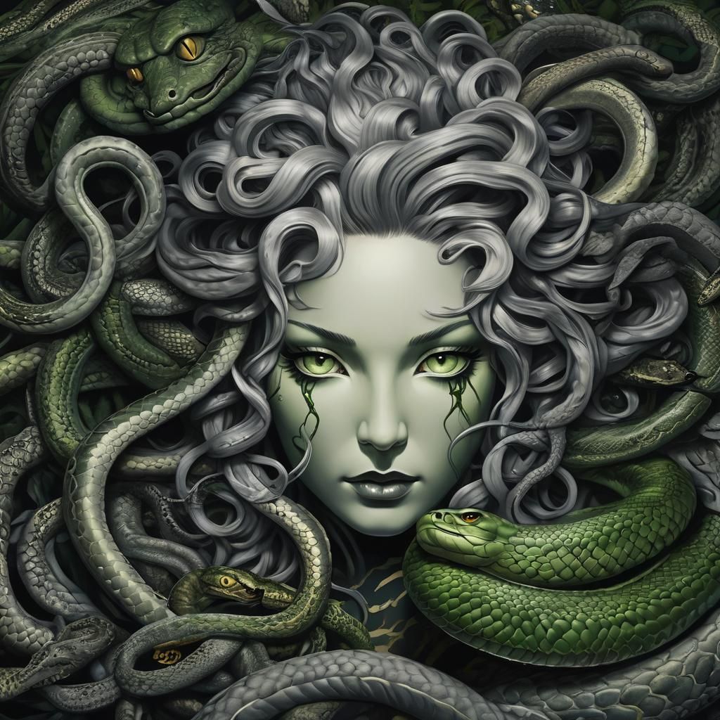 Medusa with Snakes in Ukiyo-e Style