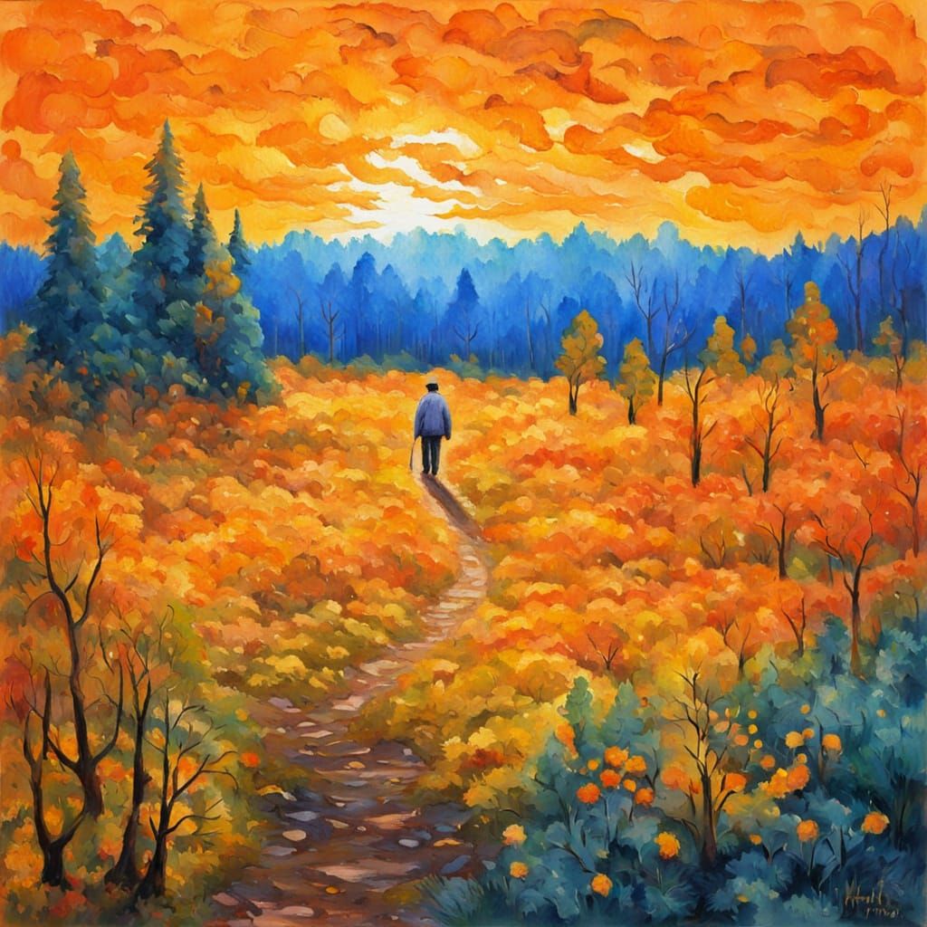 Impasto Forest Scene in Golden Hues