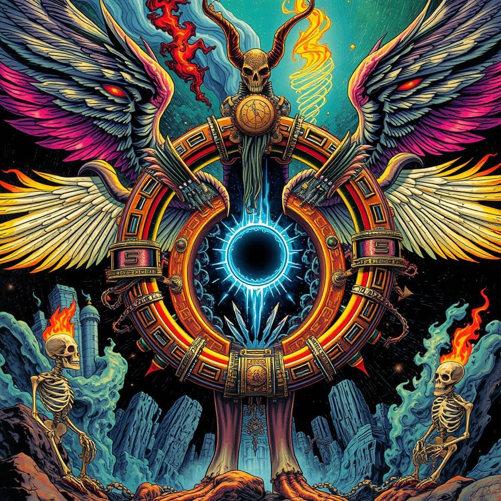 Apocalyptic Portal Gate God in Absinthe Comic Book Style