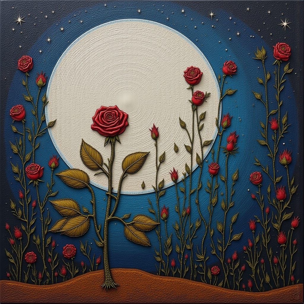 Ethereal Rose Blooms Under Lunar Glow