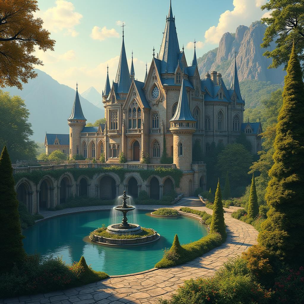 Mystical Royal Castle at Golden Hour in Fantasy Style