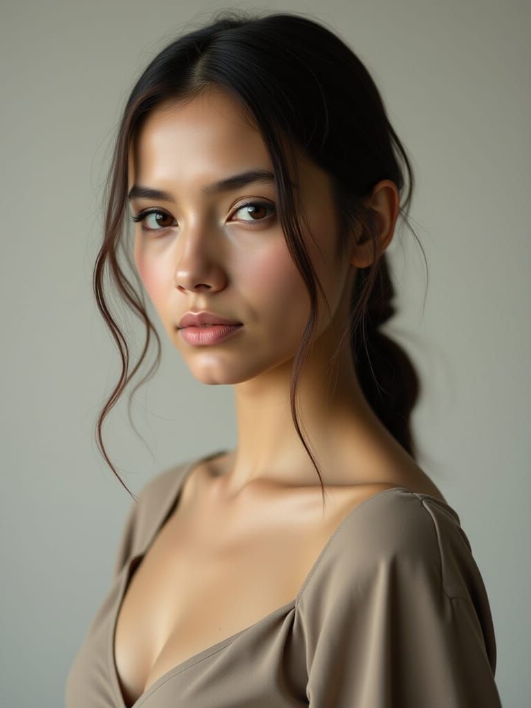 Highly Detailed Portrait of a Young Woman in Studio