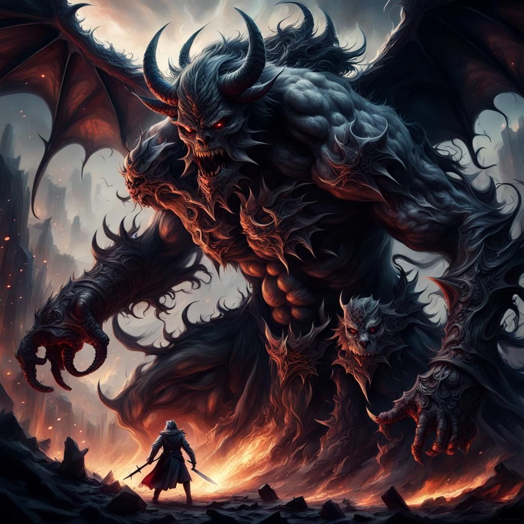 Epic Demon Lord vs Hero Digital Painting