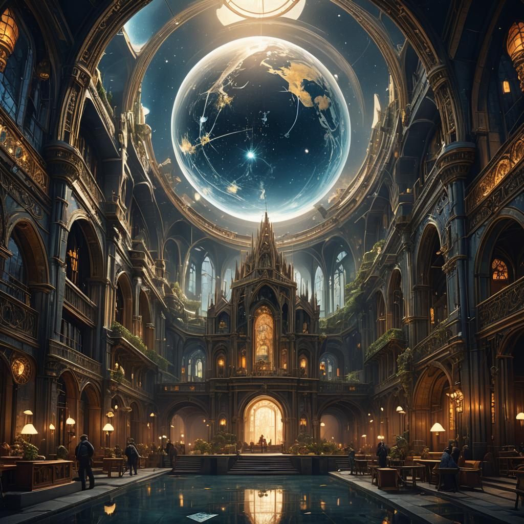 Lunar City Under Glass Dome in Dark Fantasy Style