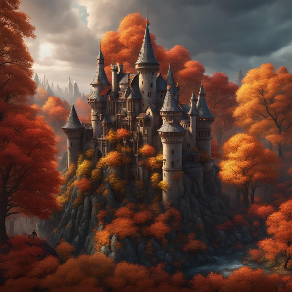 Autumn Forest Castle: Detailed Fantasy Concept Art