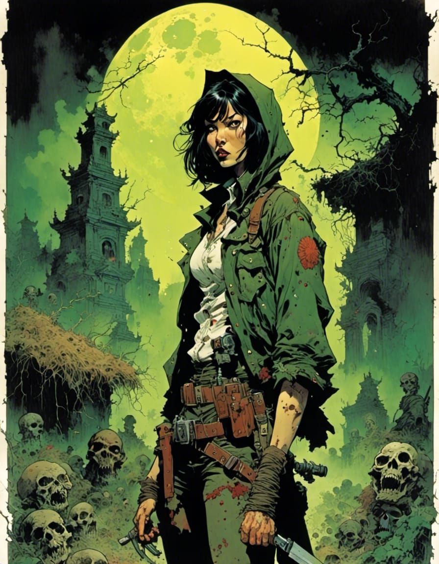 Reanimated Assassin Stalks Graveyard in Cyberpunk Style