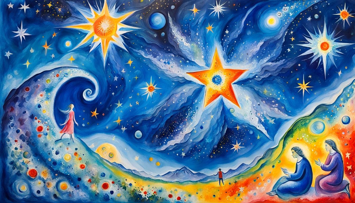 Colorful Binary Star System in Chagall Style