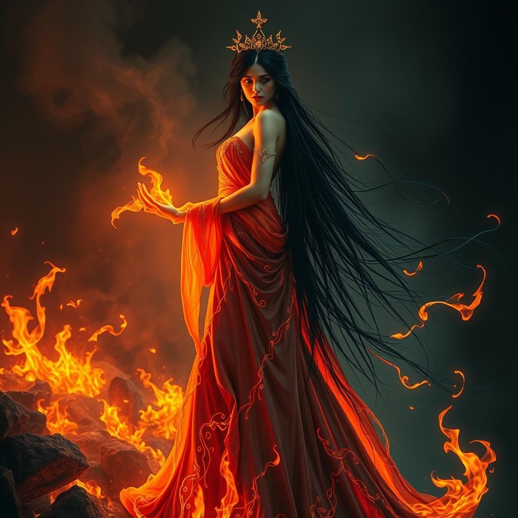 Majestic Fire Goddess in Baroque Lighting