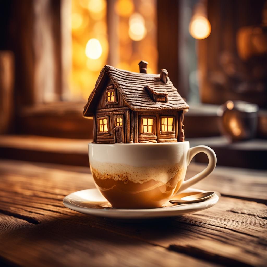 Latte Art Still Life: House in Coffee Cup