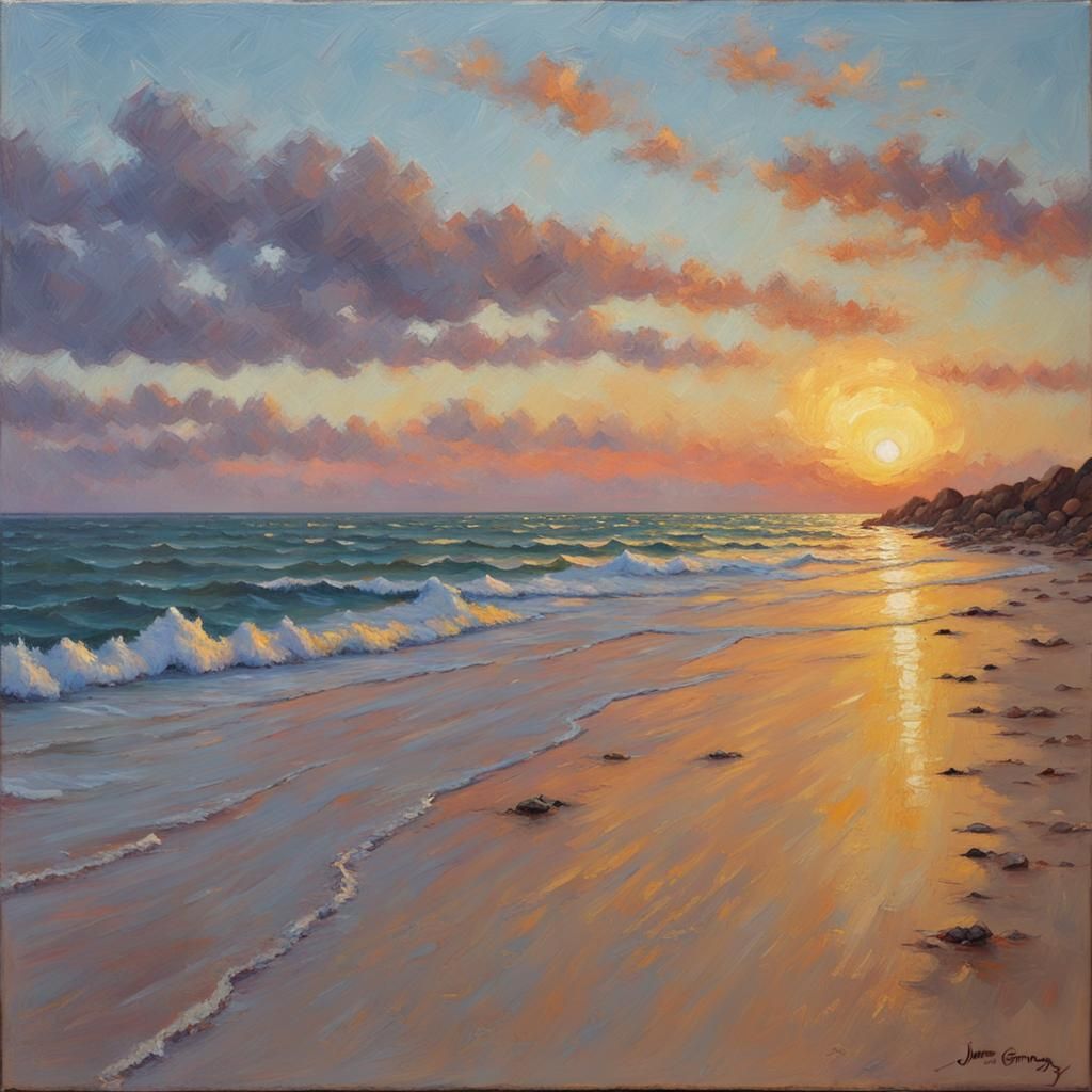 Impressionist Sunset Beach Oil Painting