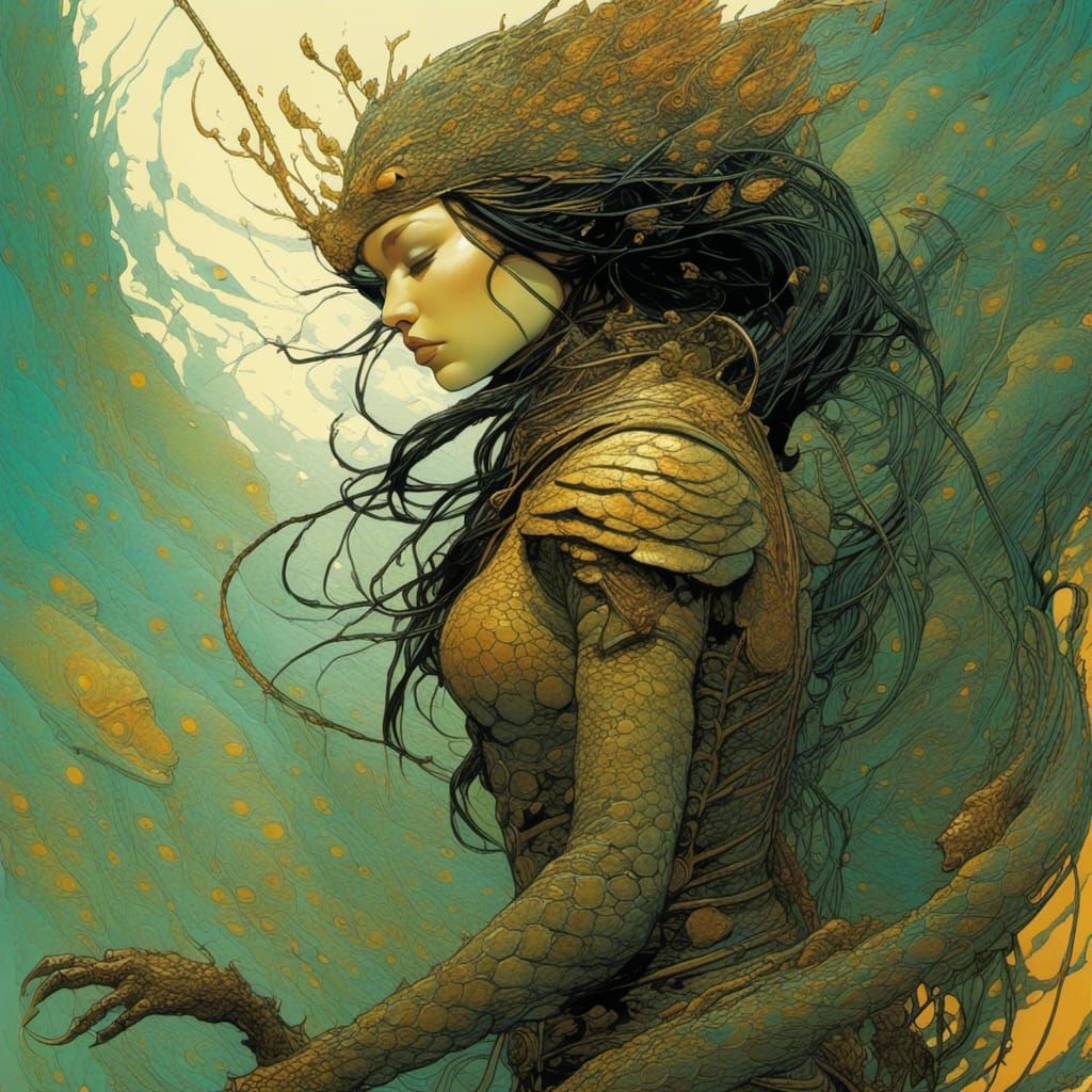 Reptile Woman's Honey Trail in Epic Fantasy Style