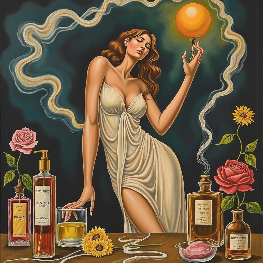 Sensual Perfume Ad with Art Nouveau Flair