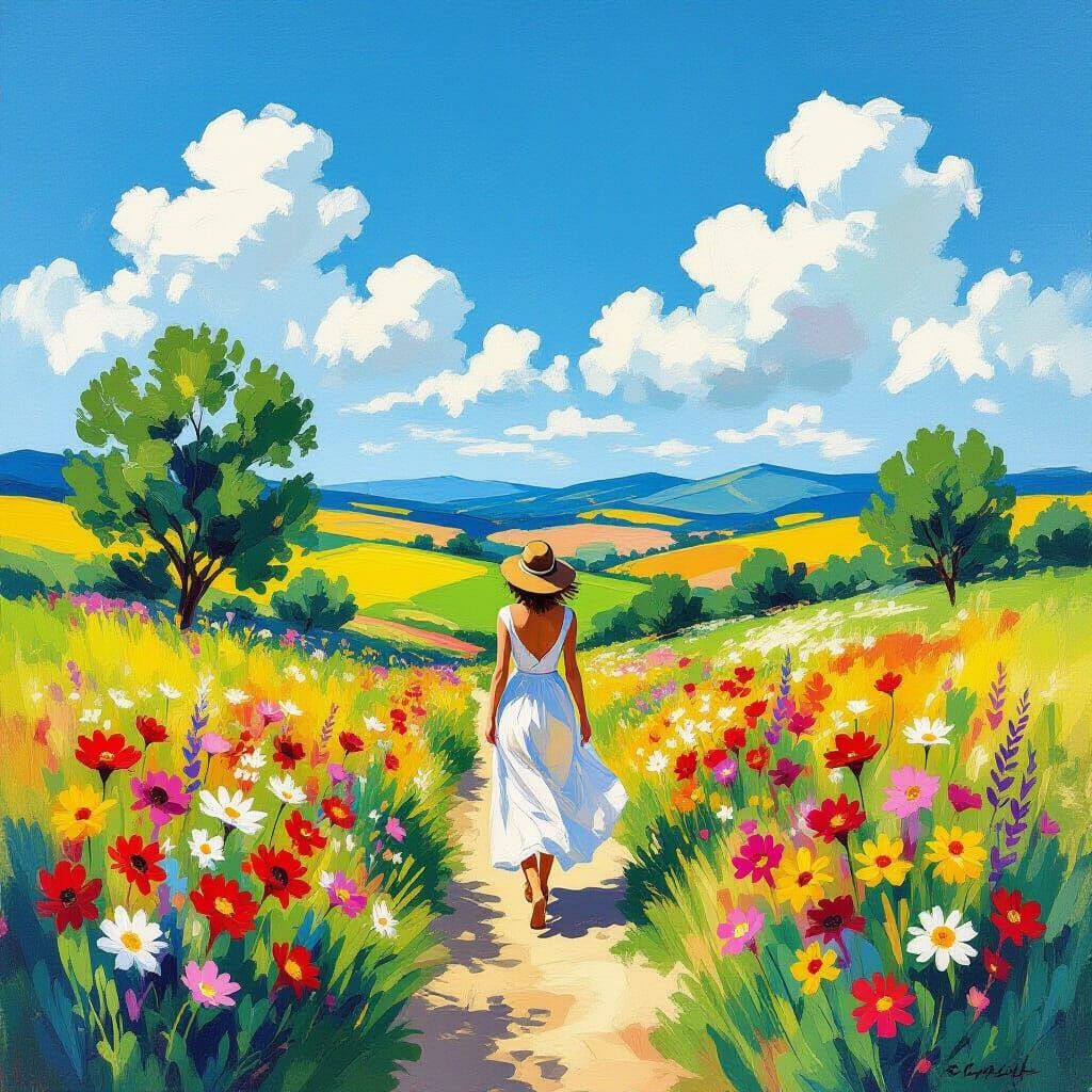 Vibrant Matisse-Inspired Landscape with Joyful Colors